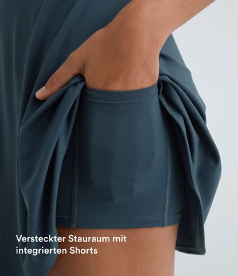 Rückenfreies, 2-in-1-Mini-Barre-Ballett-Tanzkleid mit Rundhalsausschnitt-längere Länge
