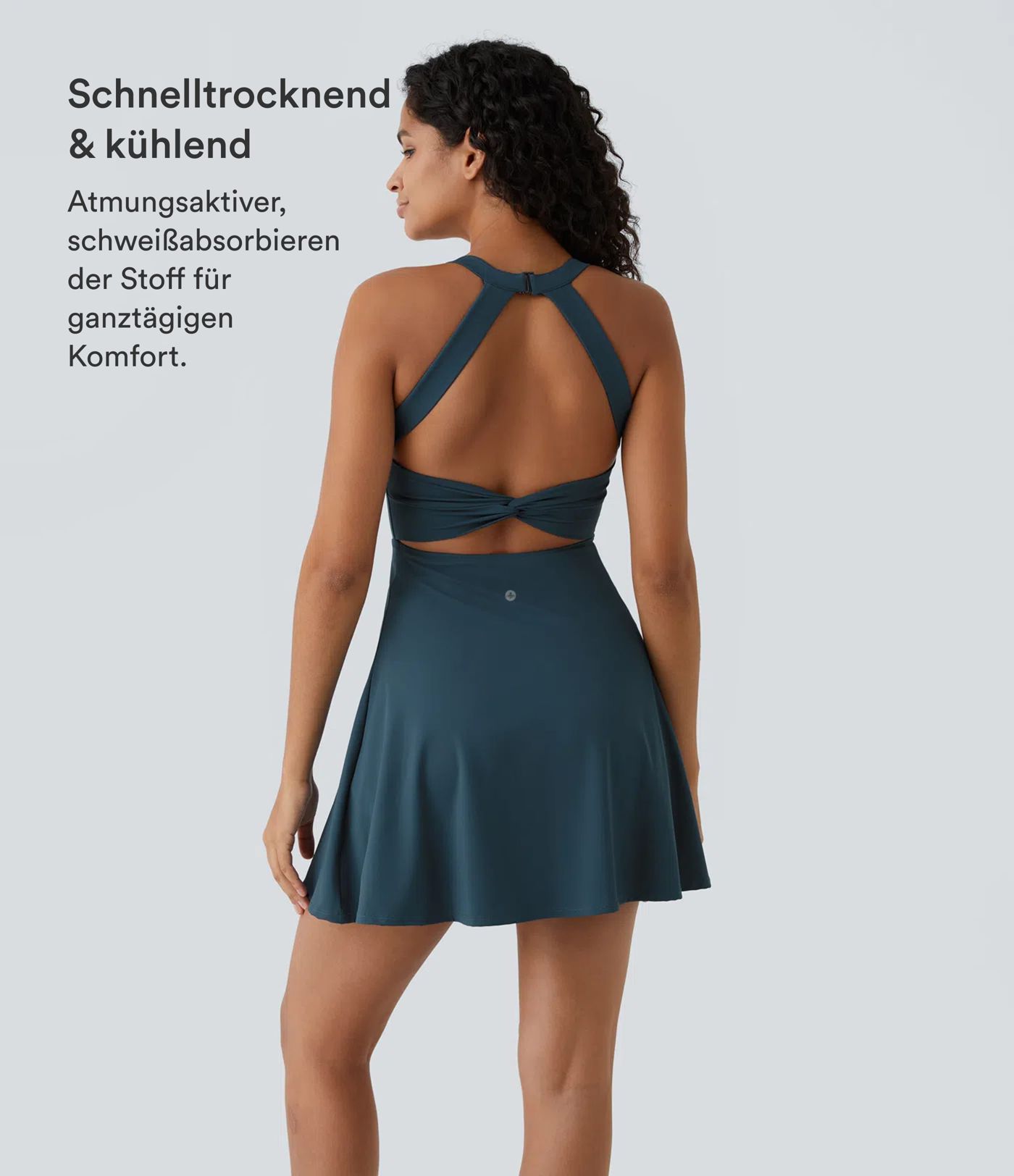 Rückenfreies, 2-in-1-Mini-Barre-Ballett-Tanzkleid mit Rundhalsausschnitt-längere Länge