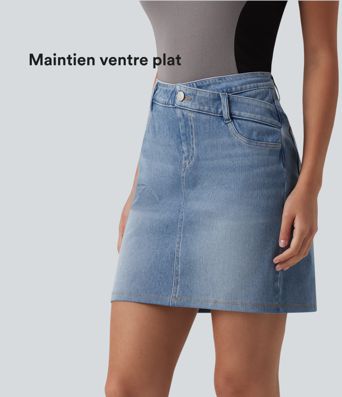 Halara Flex™ Jupe en jean asymétrique gainante taille mi-haute avec poches