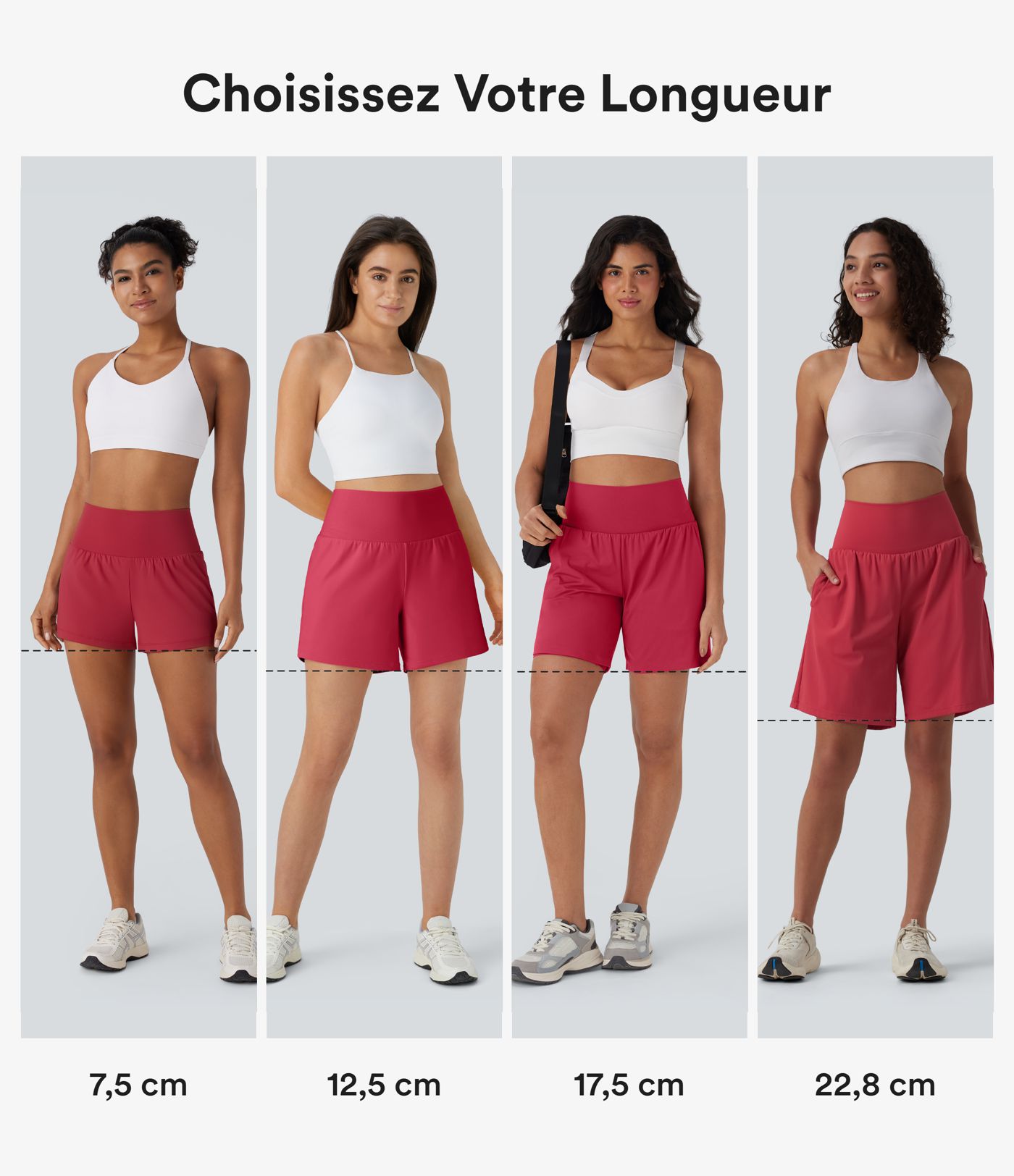 Short 7,5cm Yoga 2 en 1 Super Taille Haute Poches Arrière Poches Cachées Latérales 