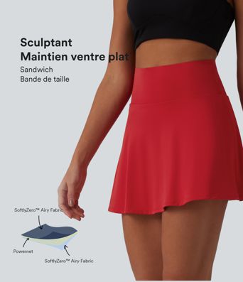Jupe mini de tennis 2-en-1 SoftlyZero™ Airy taille haute ventre plat toucher frais avec poches – UPF 50+