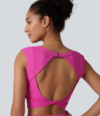 Softlyzero™ Airy - Verkürztes, ärmelloses Yoga-Sport-Top mit Rundhalsausschnitt, integriertem BH und Cool-Touch