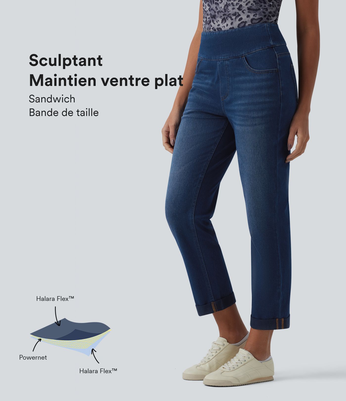 Halara Flex™ Jean 7/8 casual taille haute ventre plat à ourlet retroussé, avec poches