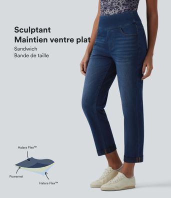 Halara Flex™ Jean 7/8 casual taille haute ventre plat à ourlet retroussé, avec poches