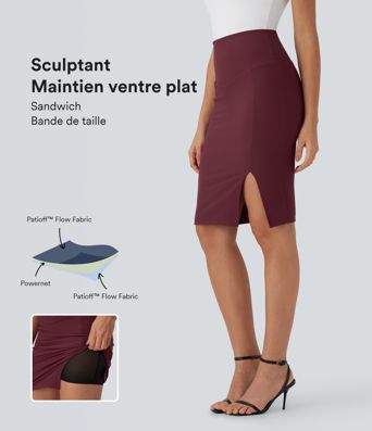 Jupe mi-longue moulante décontractée 2-en-1 gainante taille haute anti-poils d'animaux Patitoff™