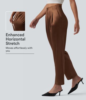 Schmal zulaufende Bürohose aus Satin mit hohem Bund und Seitentaschen