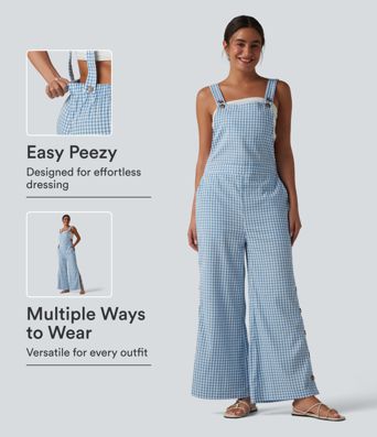 Peto holgado informal con bolsillos laterales, tirantes ajustables y estampado de cuadros - Easy Peezy