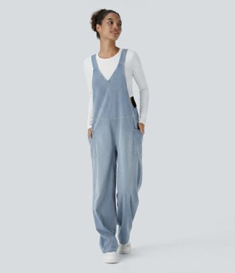 Halara Flex™ V Neck Pocket Washed Denim Casual Women Overalls