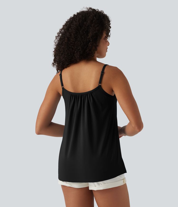 Caraco décontracté 2-en-1 froncé avec brassière intégrée bretelles réglables Caraco décontracté 2-en-1 froncé avec brassière intégrée bretelles réglables