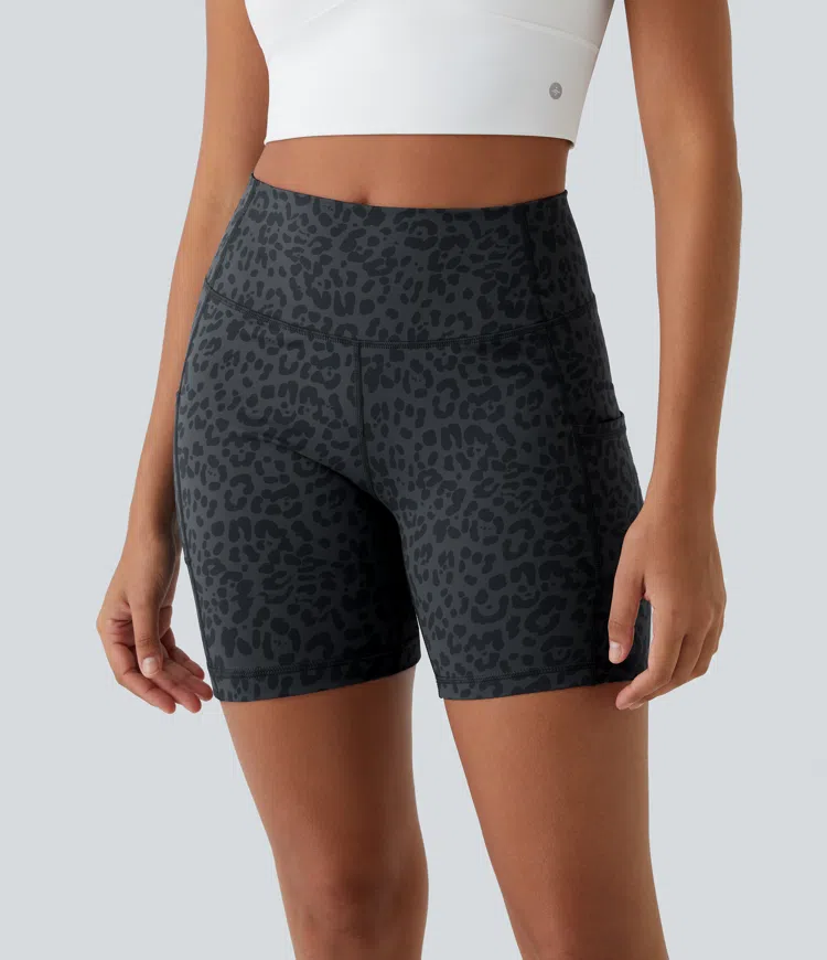 Grey Blue Biker shorts para correr de talle alto con bolsillos / 2