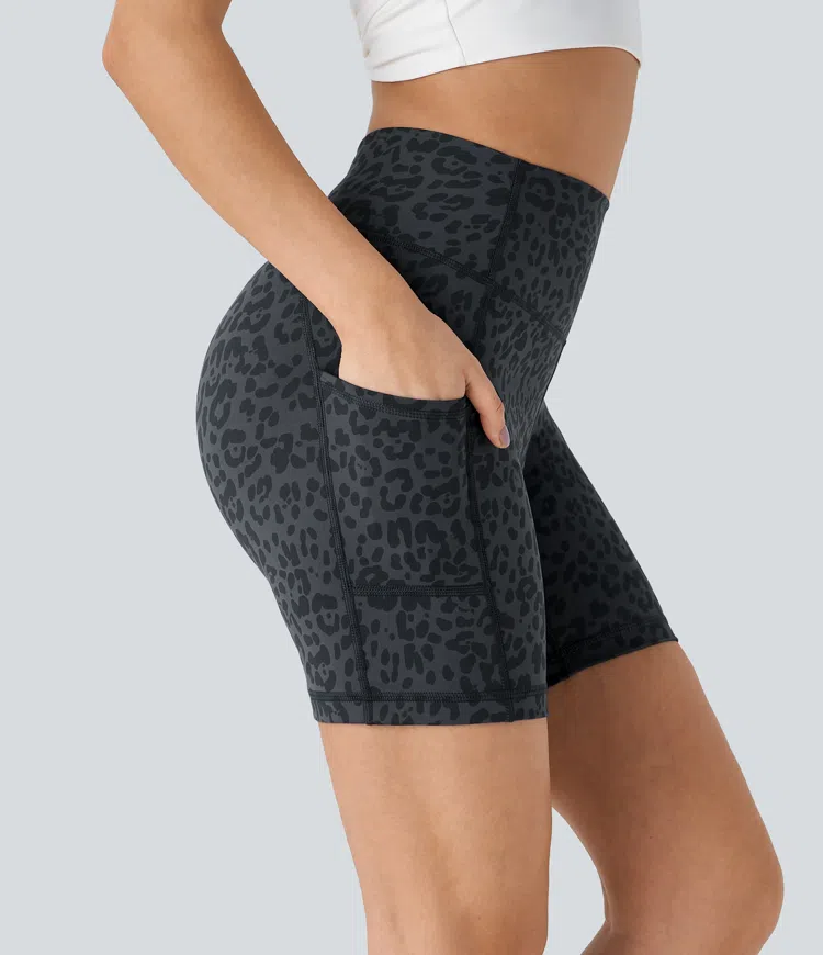 Pantalones cortos ciclistas correr bolsillo lateral tiro alto