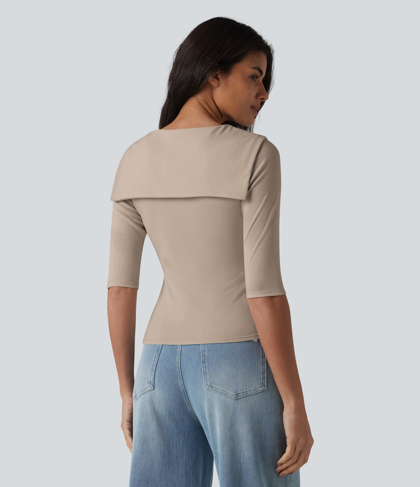 Haut décontracté 2 en 1 en lyocell à col V, manches mi-longues et nœud