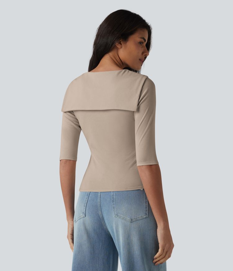 Haut décontracté 2 en 1 en lyocell à col V, manches mi-longues et nœud