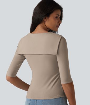 Haut décontracté 2 en 1 en lyocell à col V, manches mi-longues et nœud