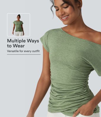 Haut décontracté à une épaule et manches courtes froncées