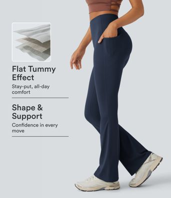Halara UltraSculpt™ SoCinched leggings de yoga bootcut de cintura alta con control de abdomen y bolsillos moldeadores