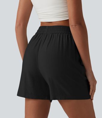 High Waisted Drawstring Casual Linen-Blend Baggy Shorts 5'' with Pockets High Waisted Drawstring Casual Linen-Blend Baggy Shorts 5'' with Pockets
