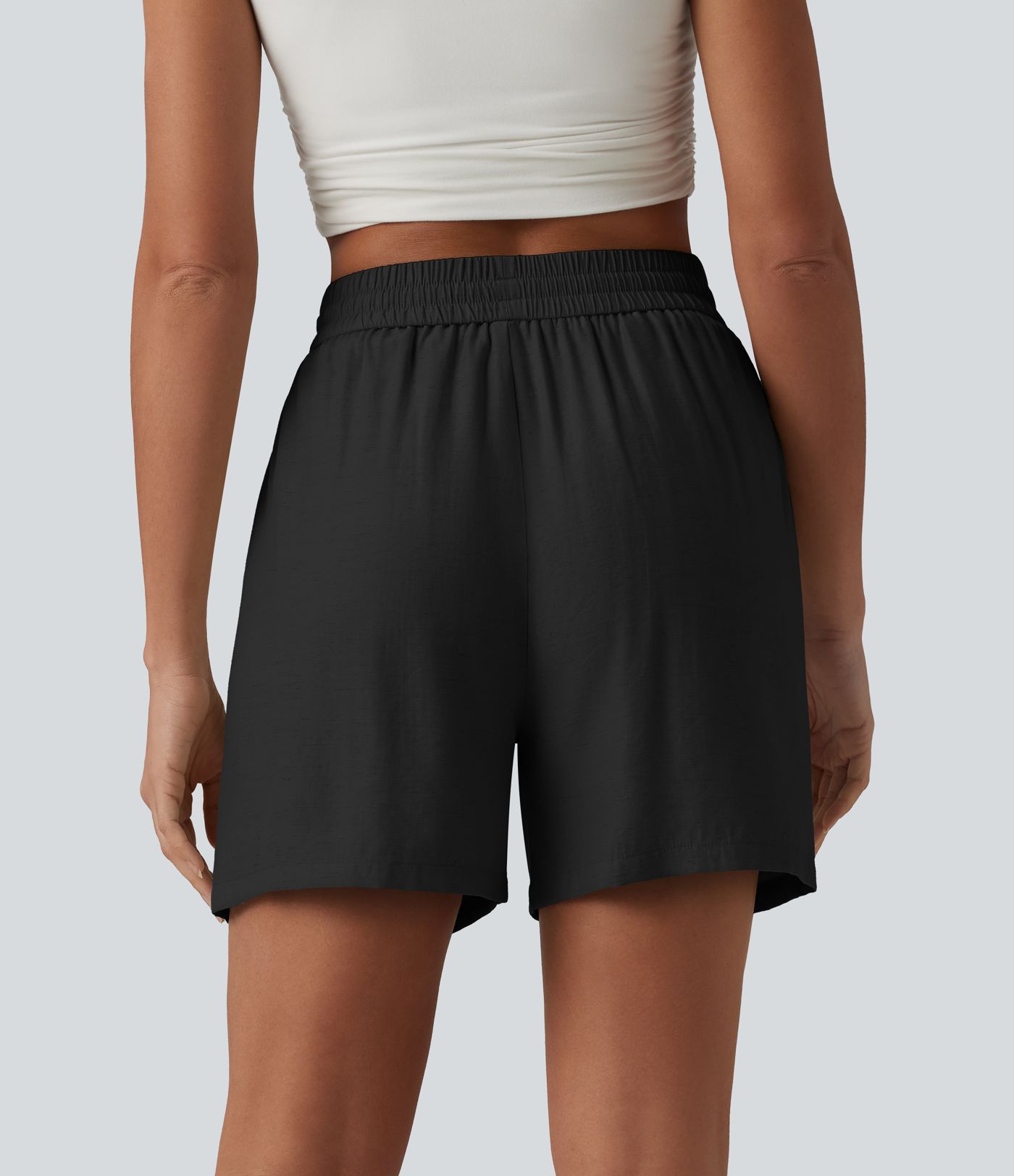High Waisted Drawstring Casual Linen-Blend Baggy Shorts 5'' with Pockets High Waisted Drawstring Casual Linen-Blend Baggy Shorts 5'' with Pockets