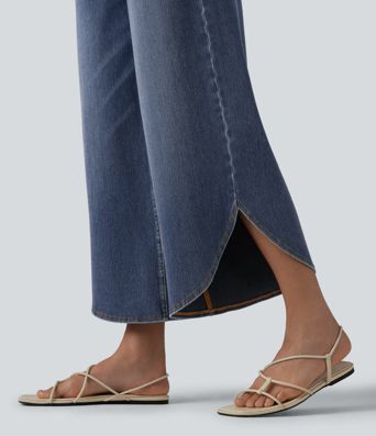 Halara Flex™ High Waisted Tummy Control Curved Hem Casual 7/8 Wide Leg Jeans with Pockets