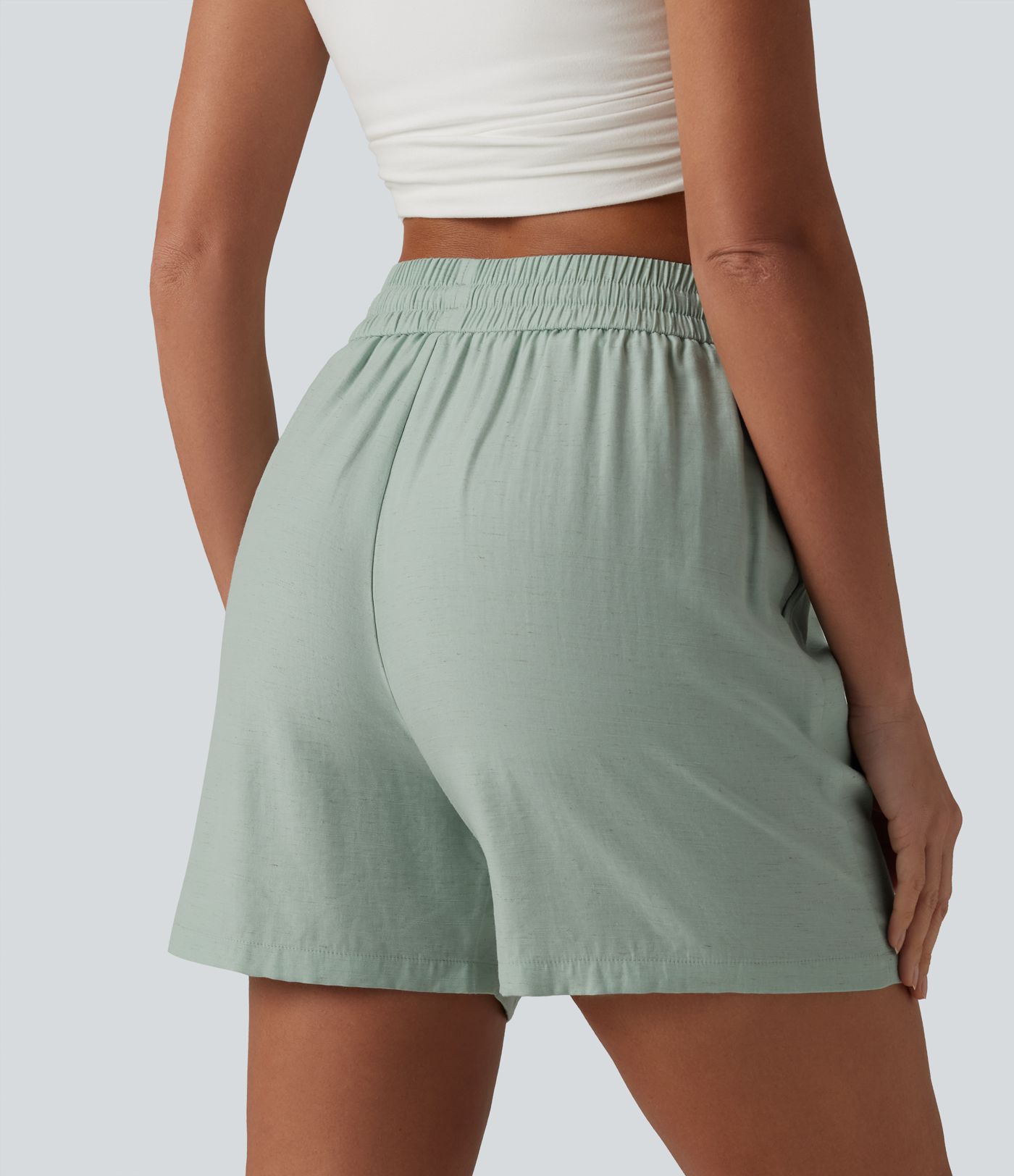 High Waisted Drawstring Casual Linen-Blend Baggy Shorts 5'' with Pockets