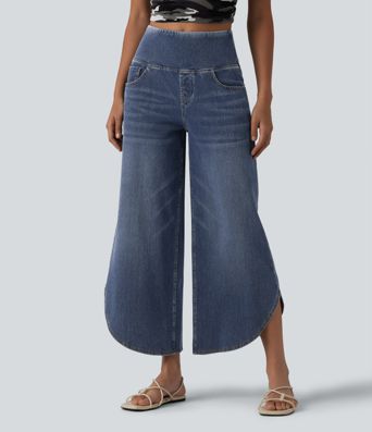 Halara Flex™ High Waisted Tummy Control Curved Hem Casual 7/8 Wide Leg Jeans with Pockets