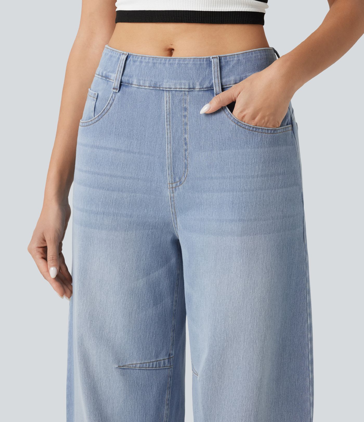 Halara Flex™ Mid Rise Pockets Women Wide Leg Baggy Barrel Leg Casual Denim Jeans