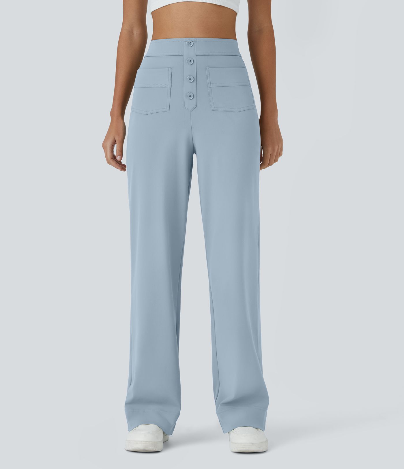 DayStretch High Waisted Pockets Straight Leg Casual Trousers