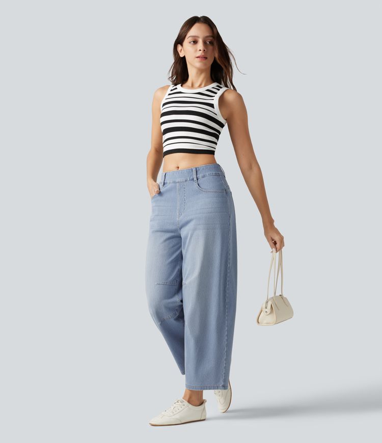 Halara Flex™ Mid Rise Pockets Women Wide Leg Baggy Barrel Leg Casual Denim Jeans