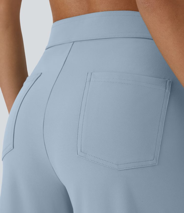 DayStretch High Waisted Pockets Straight Leg Casual Trousers