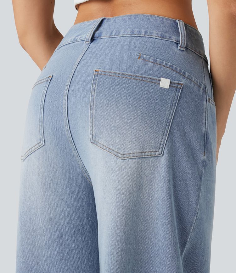 Halara Flex™ Mid Rise Pockets Women Wide Leg Baggy Barrel Leg Casual Denim Jeans