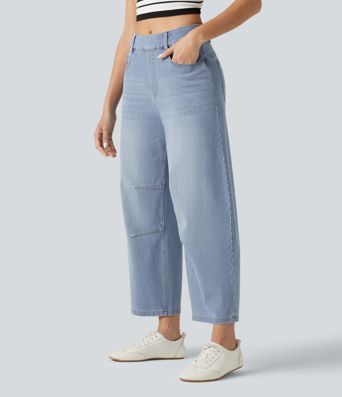 Halara Flex™ Mid Rise Pockets Women Wide Leg Baggy Barrel Leg Casual Denim Jeans