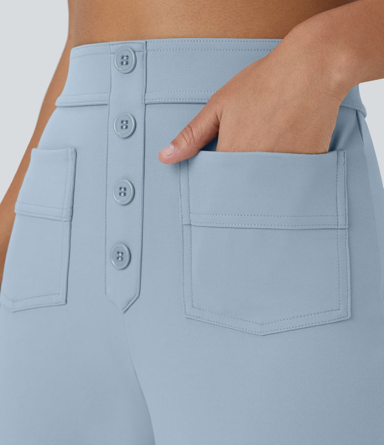 DayStretch High Waisted Pockets Straight Leg Casual Trousers