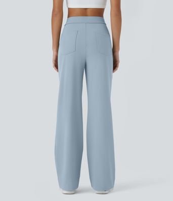 DayStretch High Waisted Pockets Straight Leg Casual Trousers