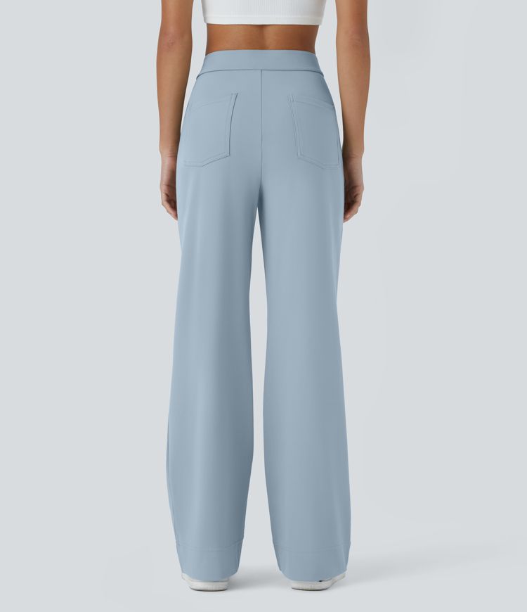 DayStretch High Waisted Pockets Straight Leg Casual Trousers