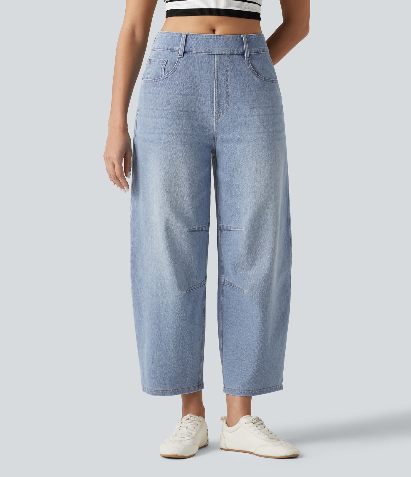 Halara Flex™ Mid Rise Pockets Women Wide Leg Baggy Barrel Leg Casual Denim Jeans