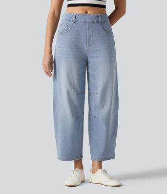 Halara Flex™ Mid Rise Pockets Women Wide Leg Baggy Barrel Leg Casual Denim Jeans