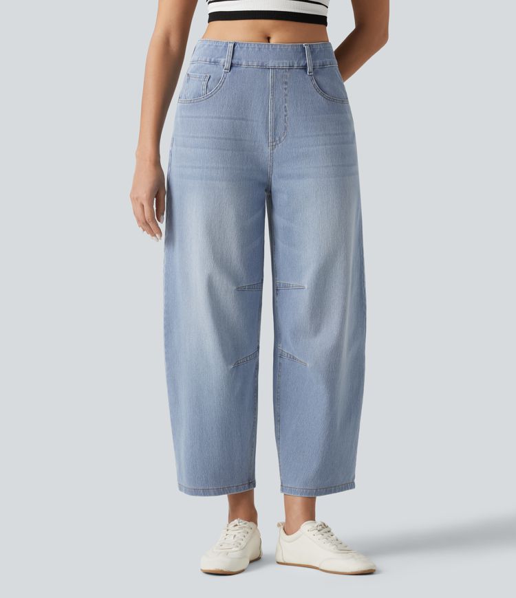 Halara Flex™ Mid Rise Pockets Women Wide Leg Baggy Barrel Leg Casual Denim Jeans