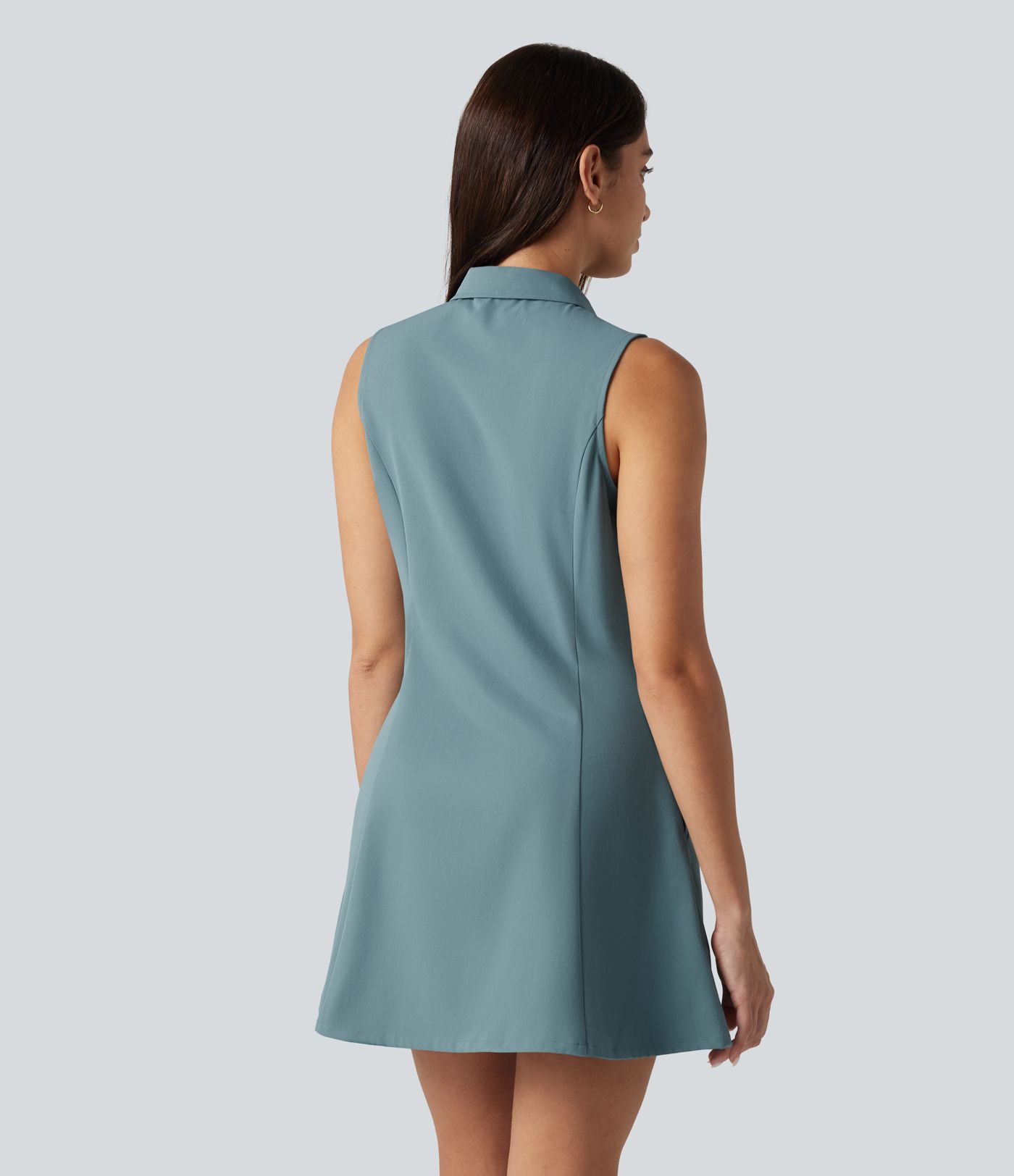 Robe courte décontractée sans manches en popeline extensible avec poches