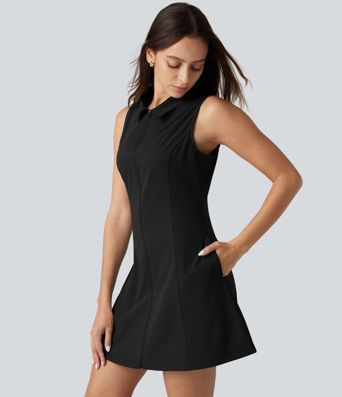 Sleeveless Stretchy Poplin Mini Casual Dress with Pockets