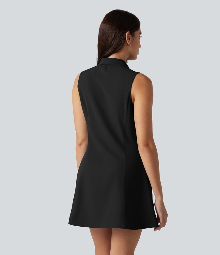 Sleeveless Stretchy Poplin Mini Casual Dress with Pockets