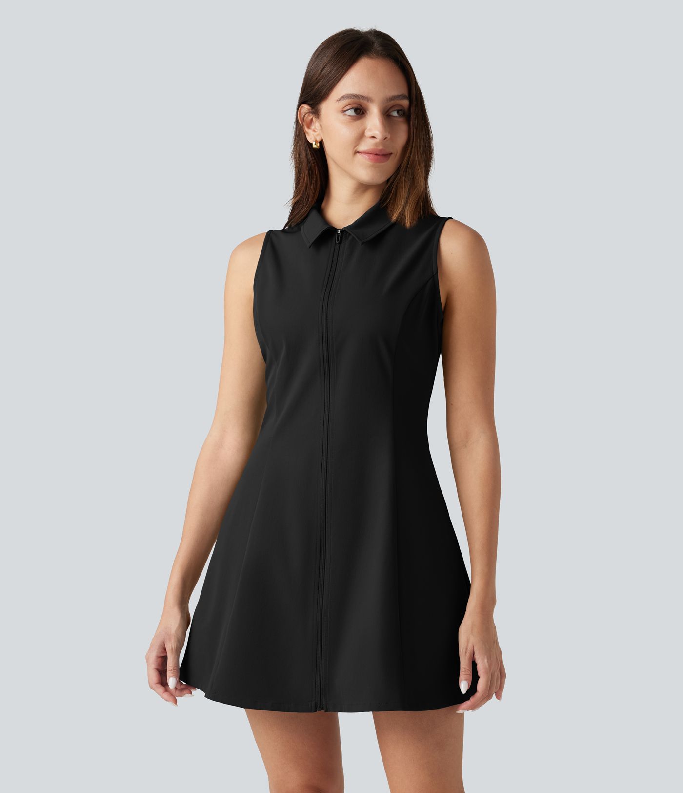 Sleeveless Stretchy Poplin Mini Casual Dress with Pockets