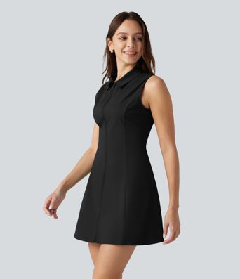 Sleeveless Stretchy Poplin Mini Casual Dress with Pockets