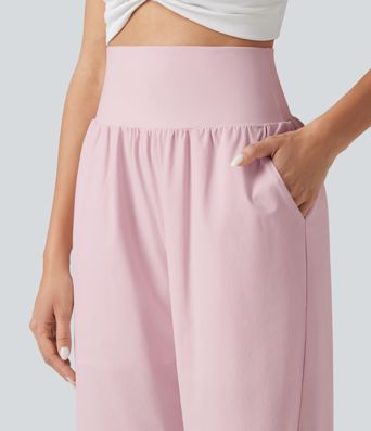 Breezeful™ High Waisted Tummy Control Curved Hem Quick Dry Capri Pants with Pockets