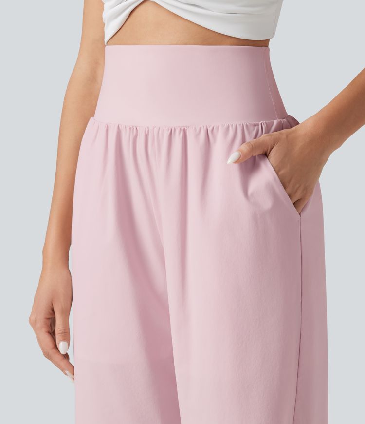 Breezeful™ High Waisted Tummy Control Curved Hem Quick Dry Capri Pants with Pockets