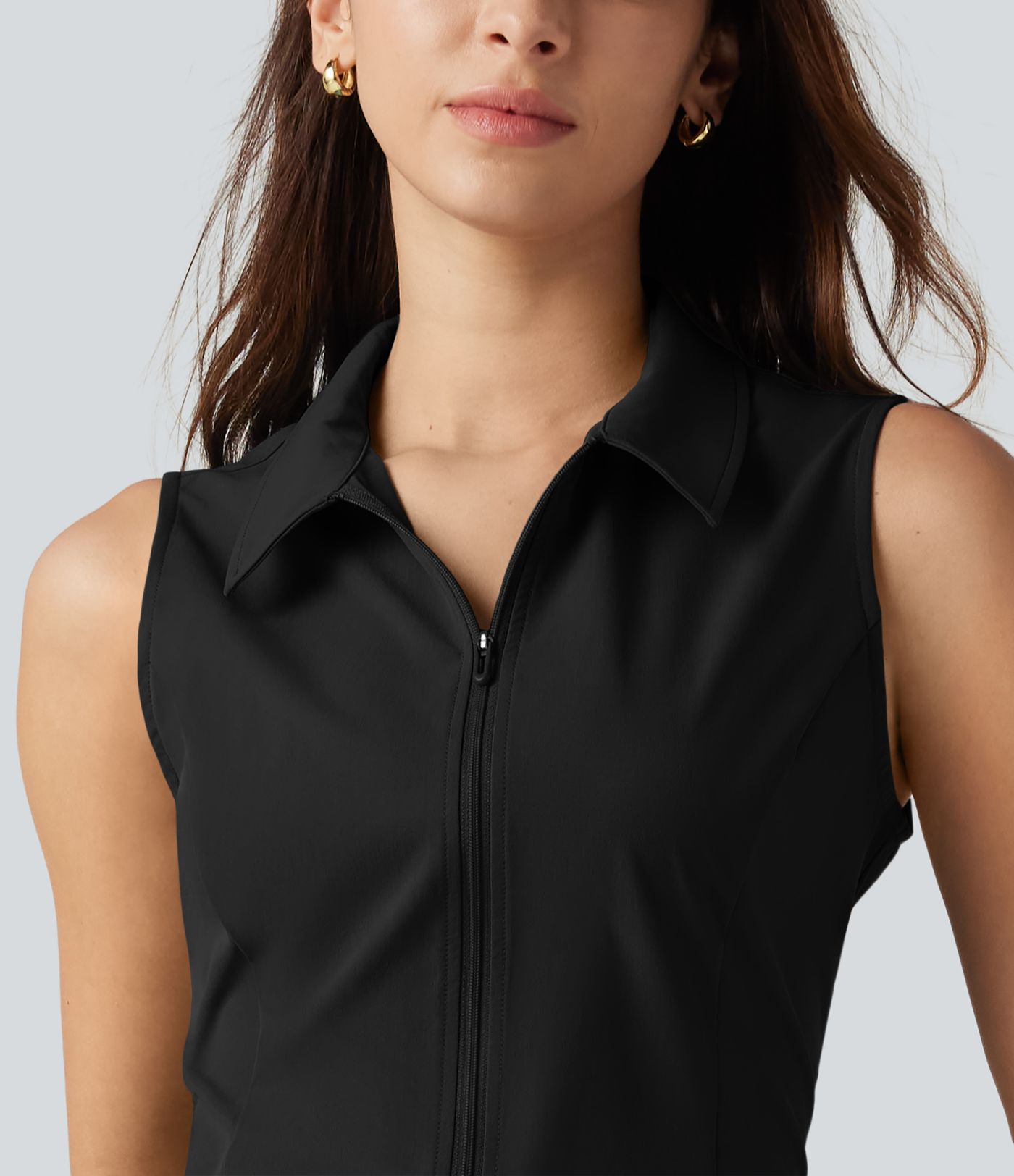 Sleeveless Stretchy Poplin Mini Casual Dress with Pockets