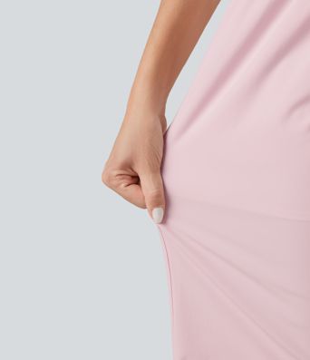 Breezeful™ High Waisted Tummy Control Curved Hem Quick Dry Capri Pants with Pockets