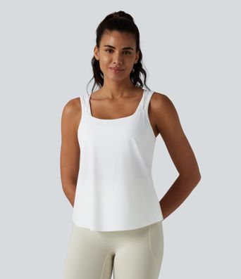 U Neck Racerback Curved Hem Cool Touch Yoga Tank Top