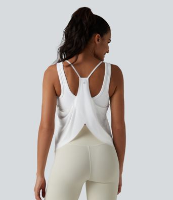 U Neck Racerback Curved Hem Cool Touch Yoga Tank Top