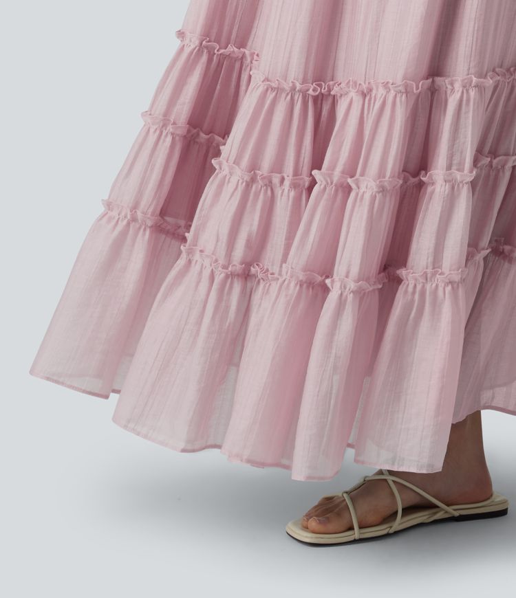 High Waisted Flowy Tiered Maxi Resort Skirt