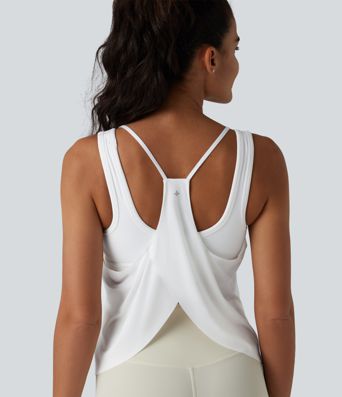 U Neck Racerback Curved Hem Cool Touch Yoga Tank Top